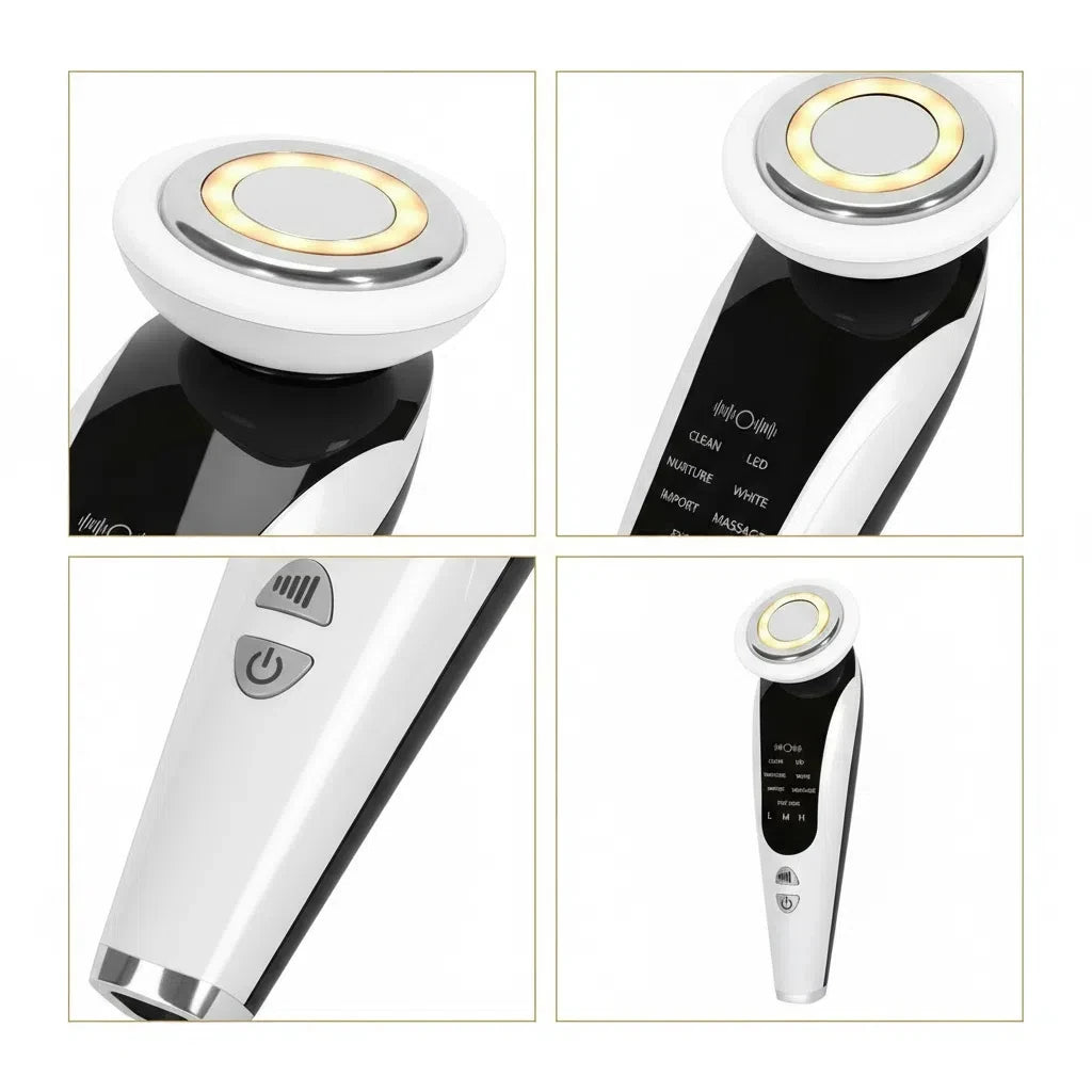 EMS Facial Massager Face Beauty Instrument with Induced Vibration and Hot Compress Face Skin Care Tool 7 in 1 LED Light Therapy