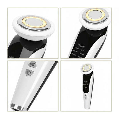 EMS Facial Massager Face Beauty Instrument with Induced Vibration and Hot Compress Face Skin Care Tool 7 in 1 LED Light Therapy