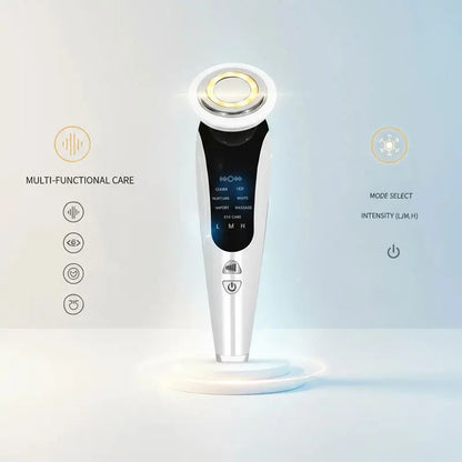 EMS Facial Massager Face Beauty Instrument with Induced Vibration and Hot Compress Face Skin Care Tool 7 in 1 LED Light Therapy