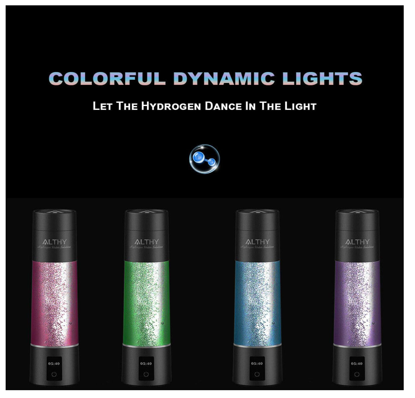 Four colorful hydrogen light devices with ALTHY branding on a black background.
