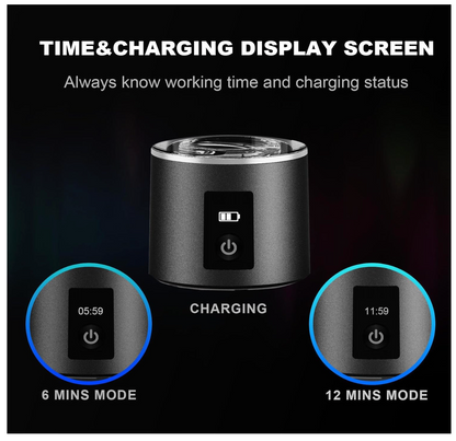 Black electronic device with charging display screen on a black background