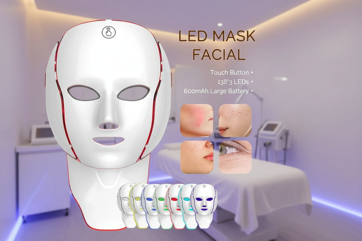 LED mask facial device with colour options and benefits 
