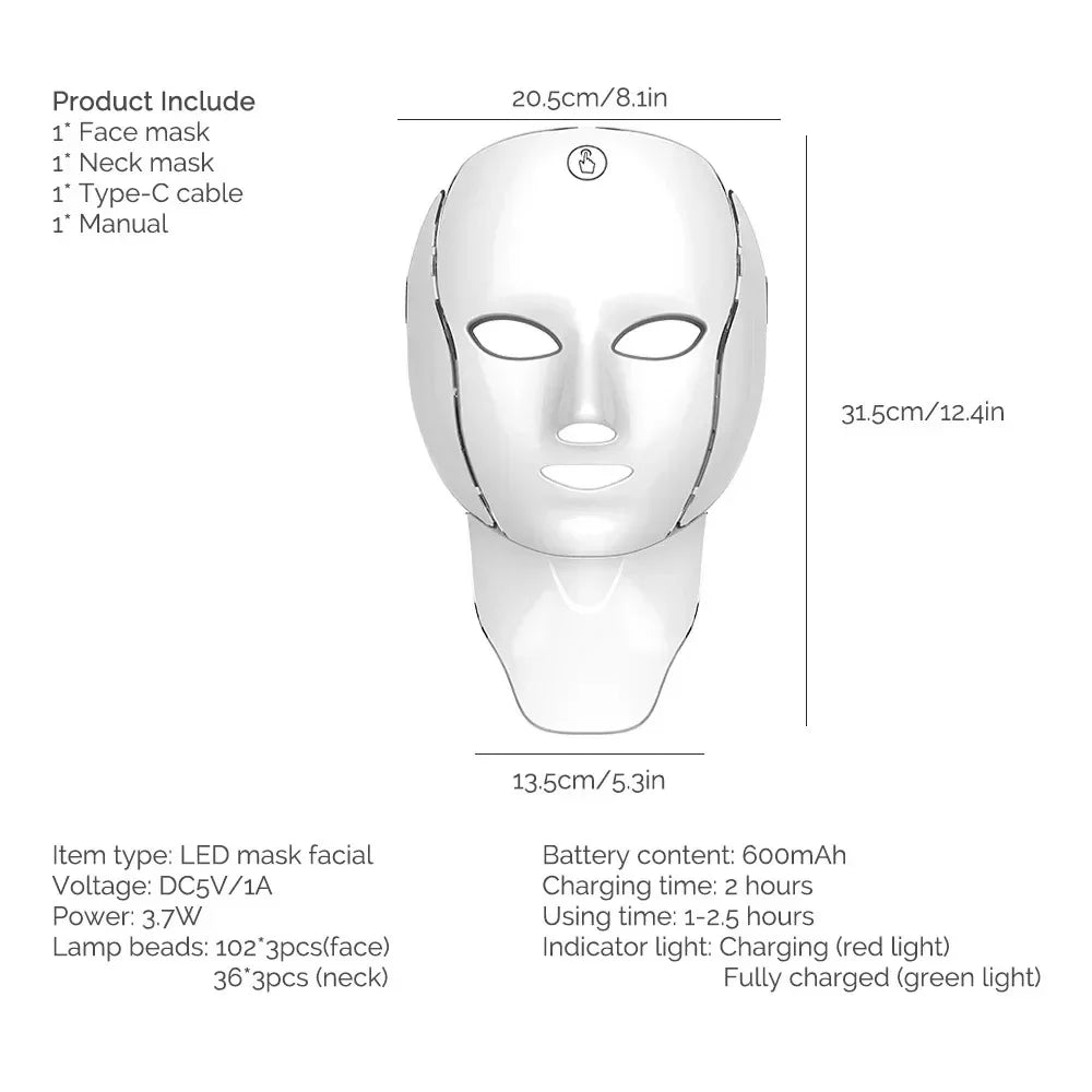 LED Red Light Therapy Mask 7 Colours 192 LED piece