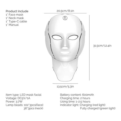LED Red Light Therapy Mask 7 Colours 192 LED piece